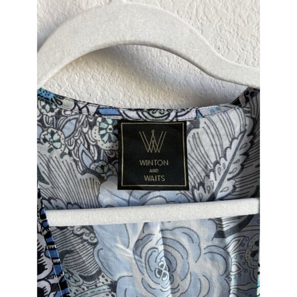 Winton + Waits Women Floral Bombay Blue Kimono Duster Open Front Boho OSFM Beach - Picture 9 of 15